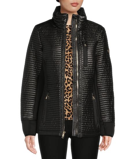 michael michael kors quilted panel suede moto jacket|michael kors puffer jacket ladies.